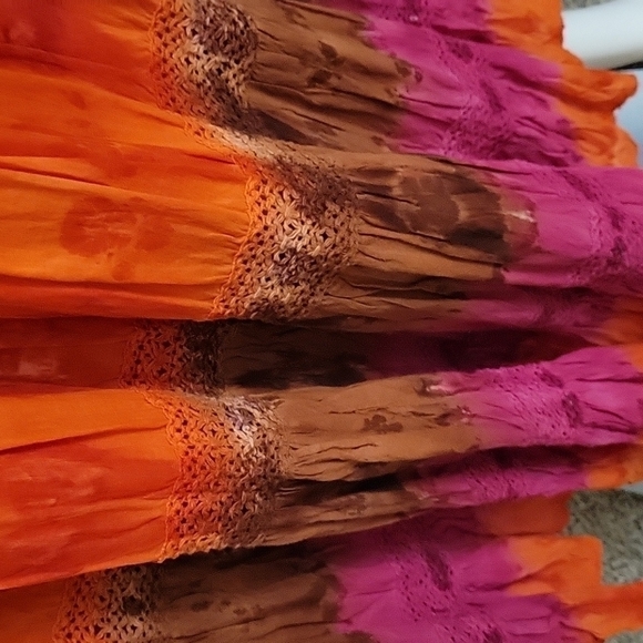 Vtg REQUIREMENTS 1990s Batik Ombre Tiered Peasant Indie Maxi Festival Skirt - Picture 4 of 7